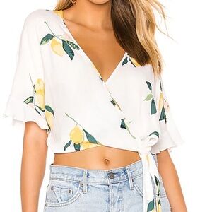 Rails White and Yellow Wrap Blouse with V-Neck and Flutter Sleeves